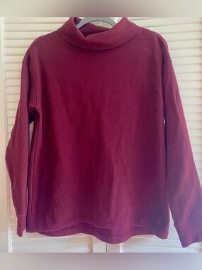 Lands End Women's Long Sleeve Funnel Neck Waffle Top Medium Dark Red